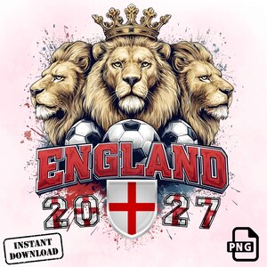 Imagen PNG de la selección inglesa de fútbol, diseño retro grunge con la corona de los Tres Leones (descarga instantánea) imagen 2