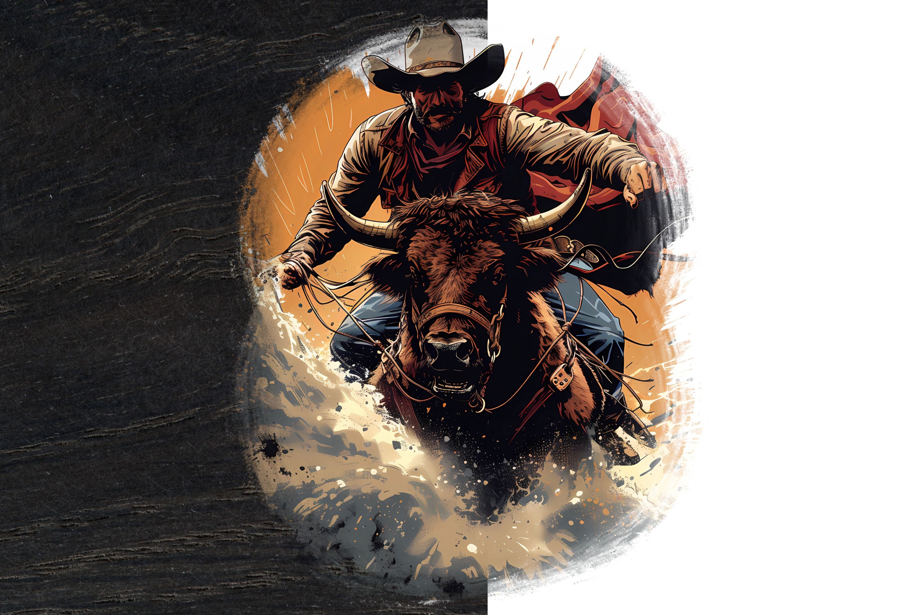 Cowboy Riding Buffalo PNG: Wild West Digital Art (digital Download) - Etsy