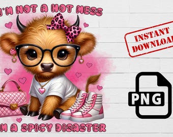 Funny Highland Cow PNG: Spicy Disaster, Cowgirl Design (Digital Download)