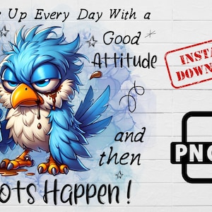 Grumpy Bird Coffee PNG: Sarcastic Morning Mood Clipart (Digital Download)