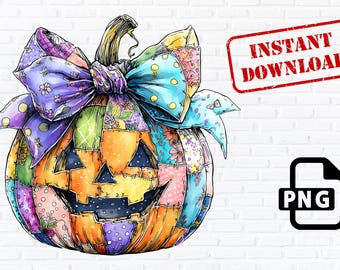 Patchwork Pumpkin PNG, Halloween Clipart, Girly Fall Decor (Digital Download)