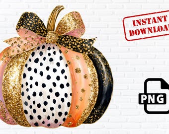Leopard Print Pumpkin Clipart: Glitter Fall Sublimation Design (Digital Download)