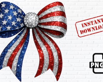 Patriotic Glitter Bow PNG: American Flag Clipart (Digital Download)