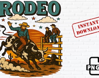 Vintage Rodeo Cowboy PNG: Western Bull Rider Clipart (Digital Download)