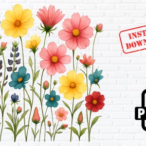 Watercolor Flower Clipart: Colorful Floral PNG (Digital Download)