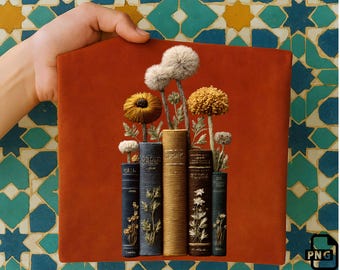Crochet Book Stack with Flowers PNG | Yarn Art | Cozy Handmade Style(Digital Download)