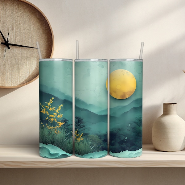 Landscape painting tumbler,20oz sublimation tumbler,Unique sublimation drinkware,Vibrant landscape design tumbler,Nature Painting Png