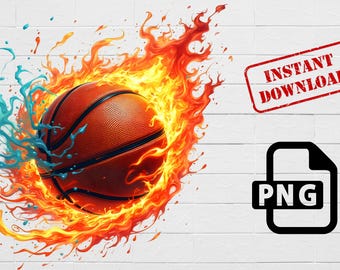 Fiery Basketball PNG: Sublimation Design (Digital Download)