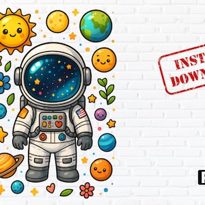Lindo astronauta PNG / Clipart de galaxia espacial kawaii / Niño del espacio exterior PNG / Descarga instantánea Sublimación digital, diseño cosmos, dibujos animados espaciales