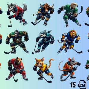 Funny Hockey Mascot Animal PNG, Sports Sublimation Clipart for Kids & Adults, Digital Download, Skeleton, Santa, Shark, Cat,Ice Hockey