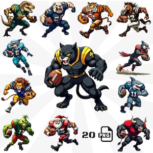 20 Dynamic Animal & Mascot Football Characters,American Football, Football png, American clipart, Football shirt, sublimation png