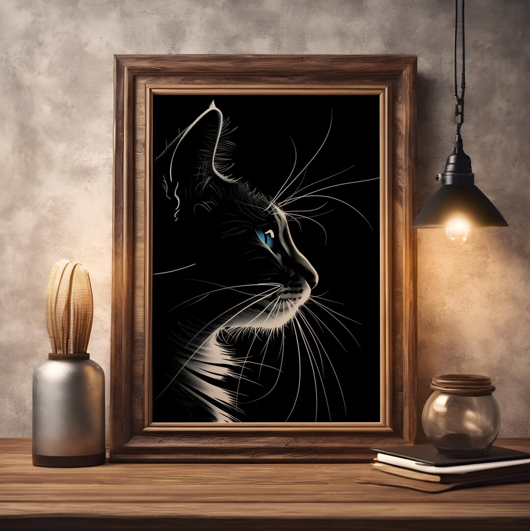 Elegant Cat Wall Art: Minimalist Black and White Design (digital ...