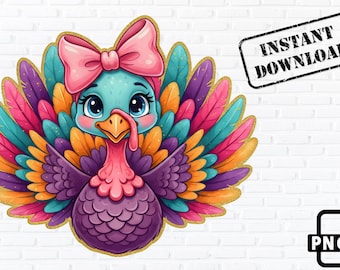 Turkey Clipart | Colorful Thanksgiving PNG, Cartoon Style (Digital Download)