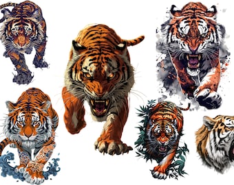 Wilder brüllender Tiger Kunst: Wildes Tier PNG (Digitaler Download)