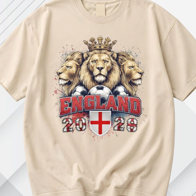 Imagen PNG de la selección inglesa de fútbol, diseño retro grunge con la corona de los Tres Leones (descarga instantánea) imagen 4