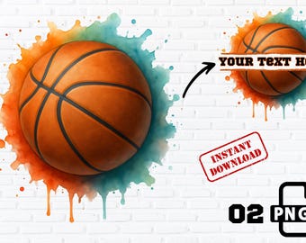 Watercolor Basketball Clipart: Splash Art PNG for Sublimation (Digital Download