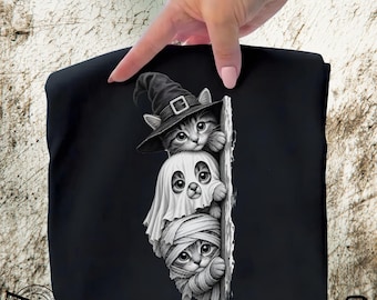 Peeking Halloween Cats PNG, Witch Ghost Mummy Kitten Clipart, Spooky Sublimation (Digital Download)