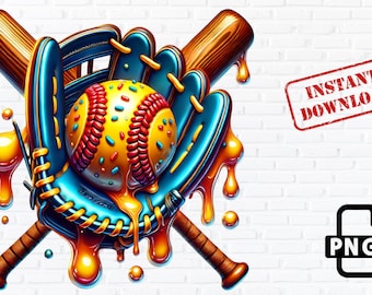 Drippy Softball PNG: Ice Cream Melt Design (Digital Download)