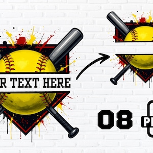 Softball Sublimation PNG | Custom Split Ball Design | Editable Team Name Clipart | Personalized Softball Shirt Transfer | Instant Download