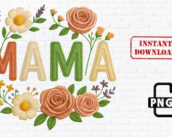 Floral Mama PNG: sublimatieontwerp boho-borduurwerk (digitale download)