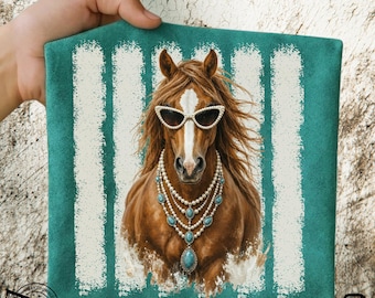 Western Horse PNG, Turquoise Jewelry Sunglasses Clipart, Cowgirl Sublimation Design (Digital Download)