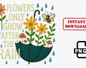 Flowers Grow After Rain PNG: Faux Embroidery Wildflower Clipart (Digital Download)