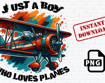 Aeroplano retrò PNG: ragazzo che ama gli aerei Clipart (download digitale)