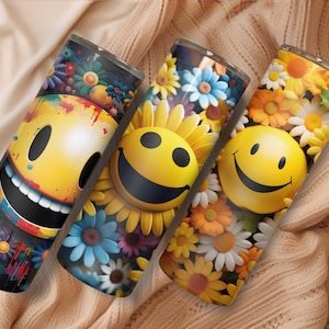 Gobelet groovy smiley : design rétro 3D par sublimation (PNG)