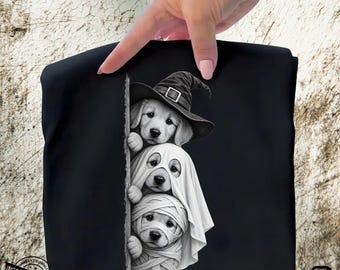 Peeking Golden Retriever PNG, Halloween Costume Puppy Clipart, Ghost Witch Mummy Design (Digital Download)
