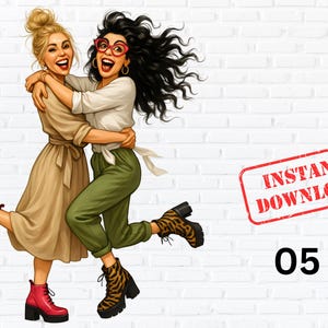 Best Friends Hug PNG Clipart | Friendship Girl Illustration | Cute Bestie Hug Download | Digital Art for Sublimation & Crafts