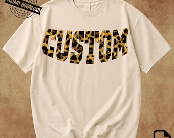 Custom Leopard Name PNG, Gold Varsity Letters Clipart, Personalized Cheetah Sublimation Design (Digital Download)