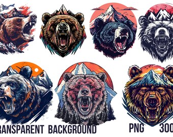 Fierce Bear Head PNG: Wild Animal Clipart (Digital Download)
