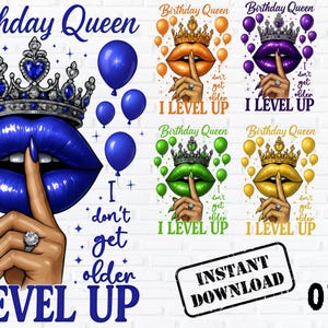 バースデークイーン PNG: ブラックガールマジック、パープルリップス（即時ダウンロード）