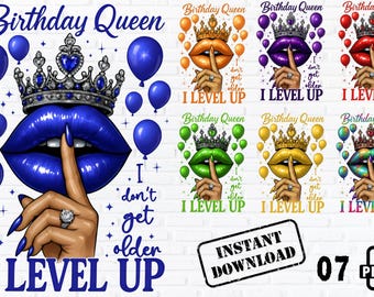 Birthday Queen PNG: Black Girl Magic, Purple Lips (Instant Download)