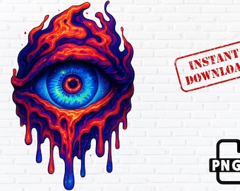 Trippy Melting Eye PNG: Psychedelic Flame Eyeball Clipart (Digital Download)