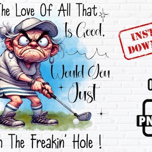 Funny Golf PNG: Angry Lady Golfer Clipart (Digital Download)