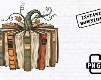 Livre citrouille PNG automne Clipart vintage amateur de livres Téléchargement instantané