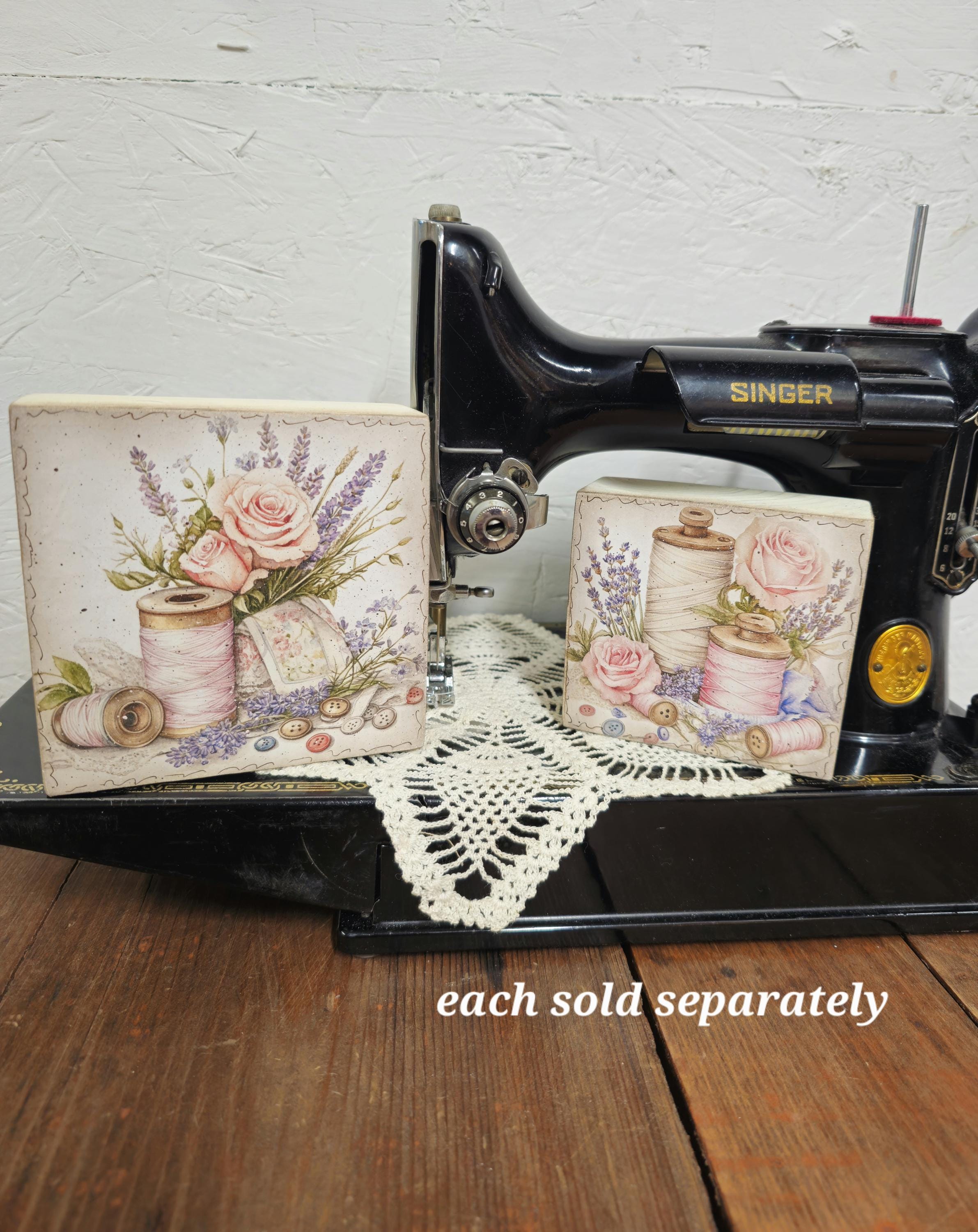 Spring Flowers Thread Large Wooden Block - Spring Flowers & Threads - Vintage - Rustic ...