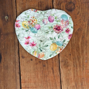 Mug Mat - Easter Eggs & Flowers with Quilted Center Mug Mat/Coaster 5&quot; x 5&quot; - Washable - 100% Cotton - Candle Mat - Great Gift