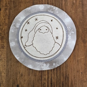 Super Cute Mug Mat Coaster - 6&quot;  - Shabby Chic - Christmas - Winter - Embroidered - NEW - Washable - 100% Handmade Cotton