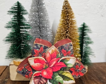 Wooden Flowers - Poinsettia- Chunky - Rustic - Shabby Chic - Holiday -Vintage - Painted - Decoupage - One of A Kind