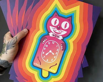 Rainbow Kit Cat Klock Clock Print A3 or A4 - Back to the Future / 80s Kitty Cat Clock Retro
