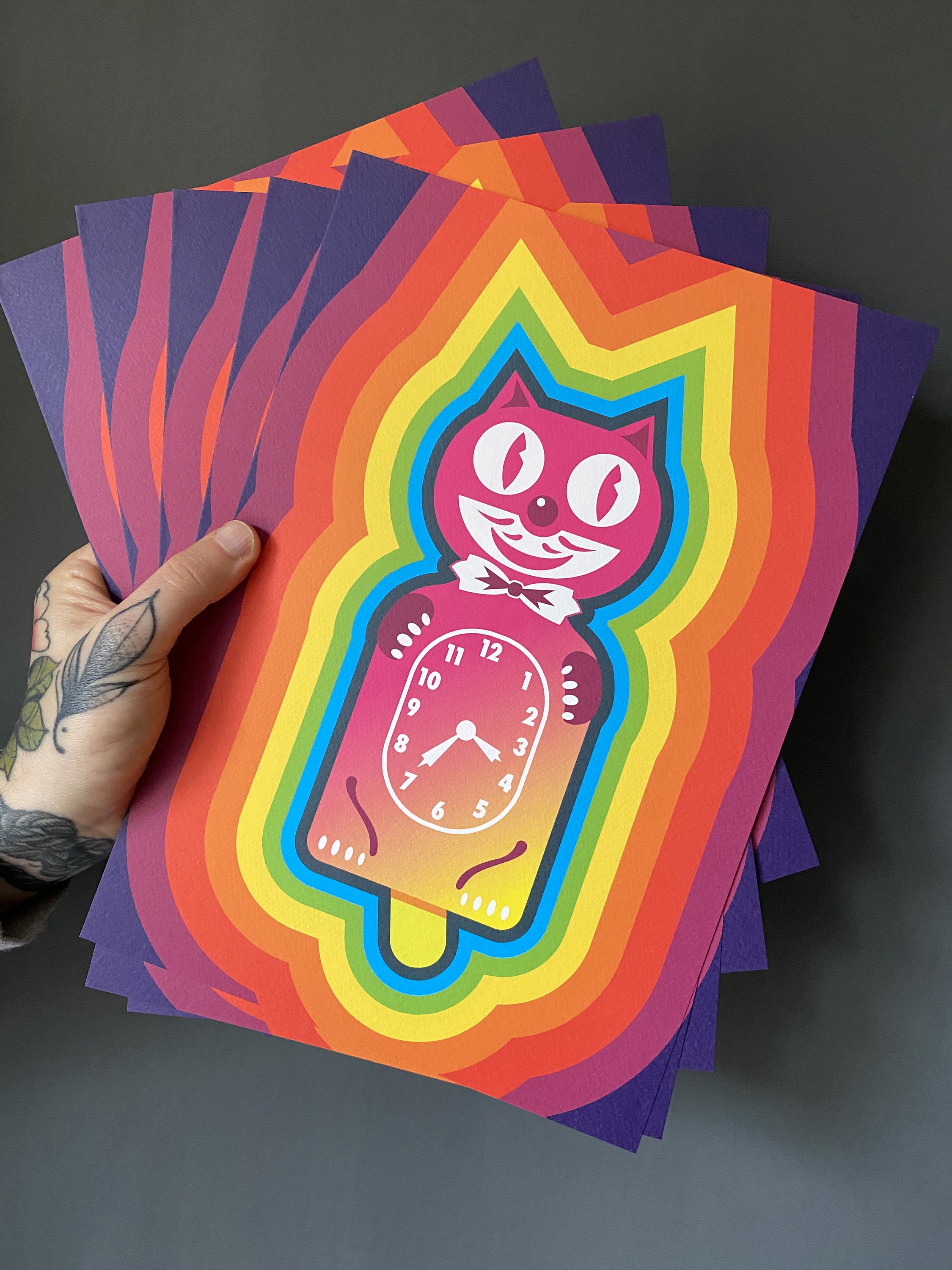 Rainbow Kit Cat Klock Horloge Print A3 ou A4 Retour vers le futur / 80s