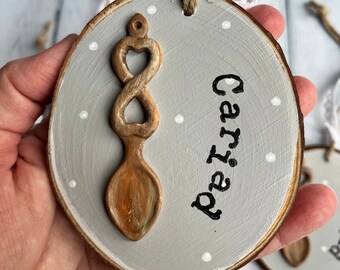 Cariad Lovespoon Handmade Log Slice Hanging Decoration
