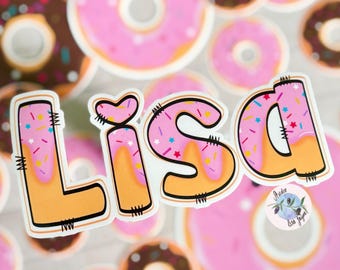 Doughnut Name Personalised Waterproof Vinyl Sticker for Smooth Surfaces