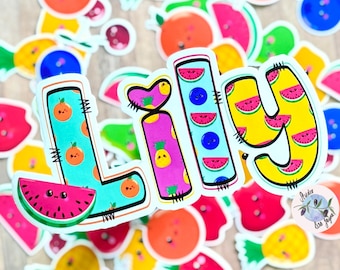 Cute Fruit Name Personalised Waterproof Vinyl Sticker for Smooth Surfaces