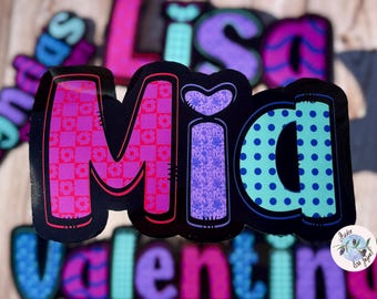 Bright Patterned Personalised Name Waterproof Vinyl Sticker for *Smooth Surfaces* Label
