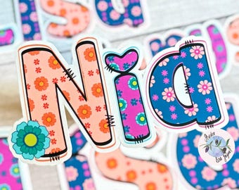 Retro Floral Personalised Name Waterproof Vinyl Sticker For Smooth Surfaces