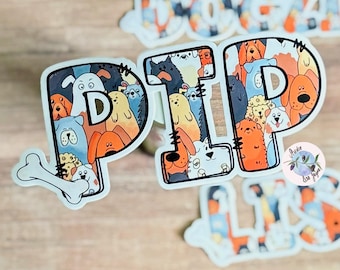 Dog Puppy Name Sticker Personalised Waterproof Vinyl Sticker for *Smooth Surfaces* Label Illustrated  Handmade