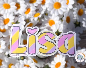 Pastel Rainbow Name Personalised Waterproof Vinyl Sticker for *Smooth Surfaces* Label